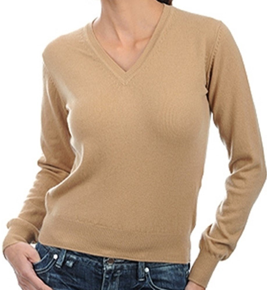 Balldiri 100% Kaschmir Damen V - Pullover 2 - fädig - camel - Balldiri