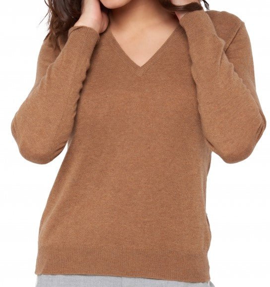 Balldiri 100% Kaschmir Damen V - Pullover 2 - fädig - camel meliert - Balldiri