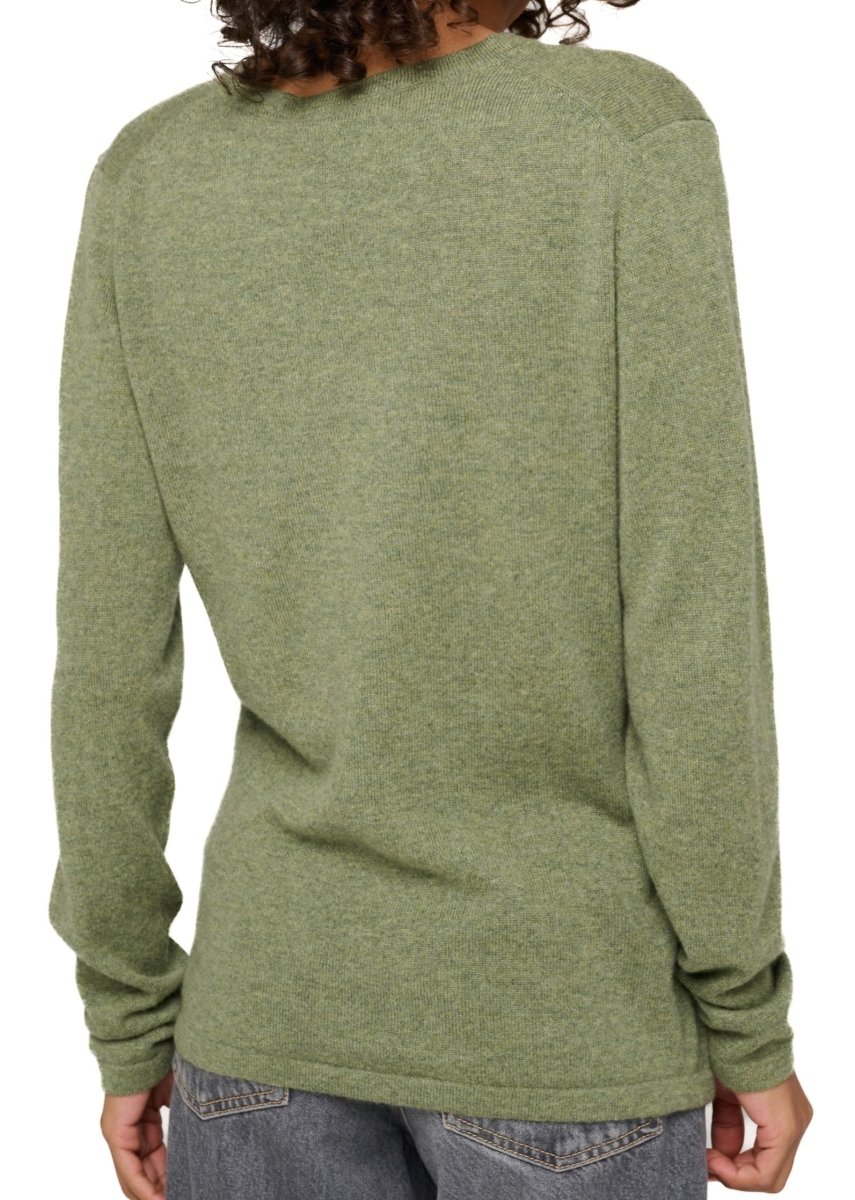 Balldiri 100% Kaschmir Damen V - Pullover 2 - fädig - grün meliert - Balldiri