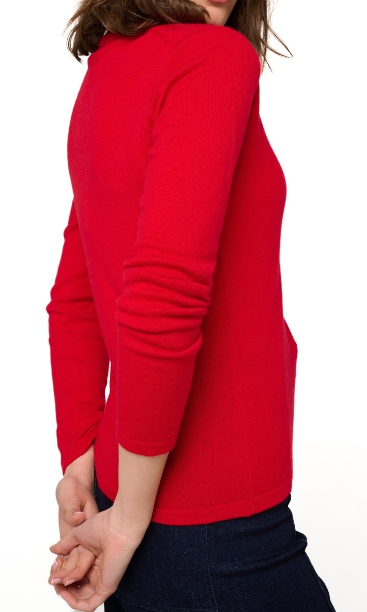 Balldiri 100% Kaschmir Damen V - Pullover 2 - fädig - samtrot - Balldiri