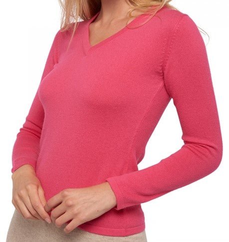 Balldiri 100% Kaschmir Damen V - Pullover 2 - fädig - rosa - Balldiri