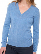 Balldiri 100% Kaschmir Damen V - Pullover 2 - fädig - blau meliert - Balldiri