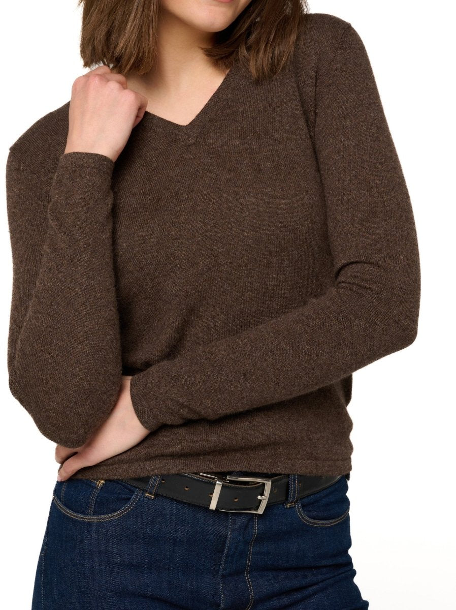 Balldiri 100% Kaschmir Damen V - Pullover 2 - fädig - braun meliert - Balldiri