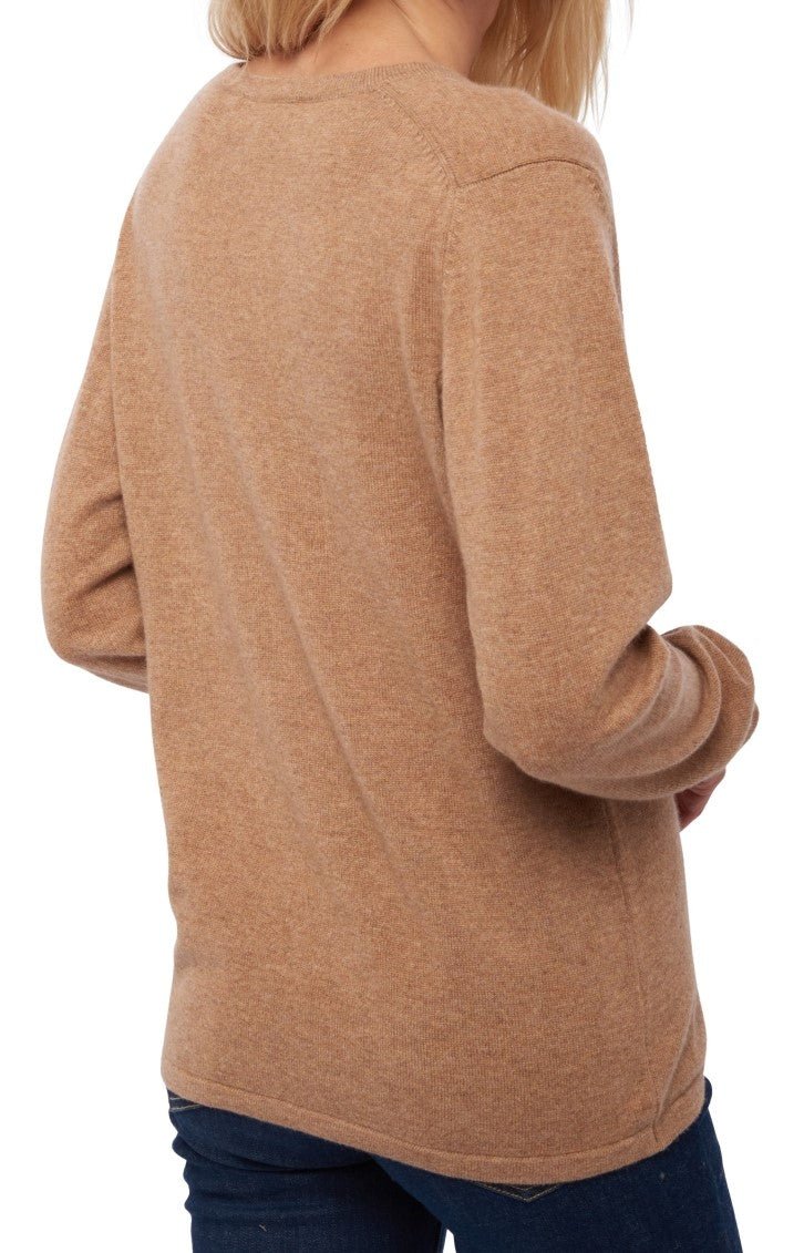 Balldiri 100% Kaschmir Damen V - Pullover 2 - fädig - camel meliert - Balldiri