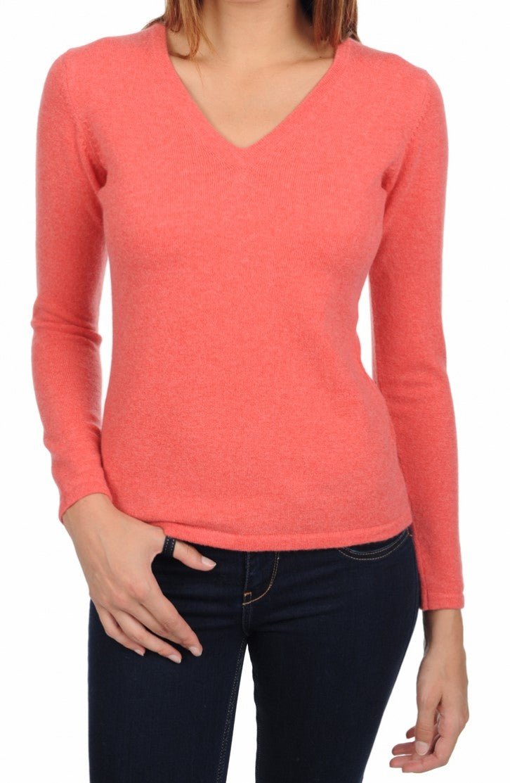 Balldiri 100% Kaschmir Damen V - Pullover 2 - fädig - erdbeere - Balldiri