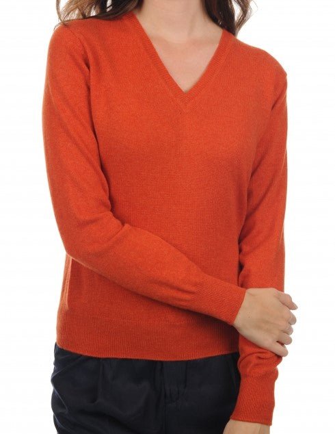 Balldiri 100% Kaschmir Damen V - Pullover 2 - fädig - paprika - Balldiri