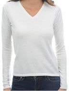Balldiri 100% Kaschmir Damen V - Pullover 2 - fädig - weiß - Balldiri
