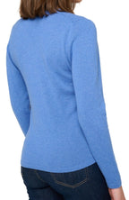 Balldiri 100% Kaschmir Damen V - Pullover 2 - fädig - blau meliert - Balldiri