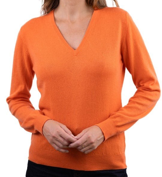 Balldiri 100% Kaschmir Damen V - Pullover 2 - fädig - Orange - Balldiri
