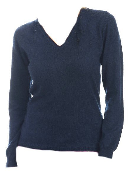 Balldiri 100% Kaschmir Damen V - Pullover 2 - fädig - nachtblau - Balldiri