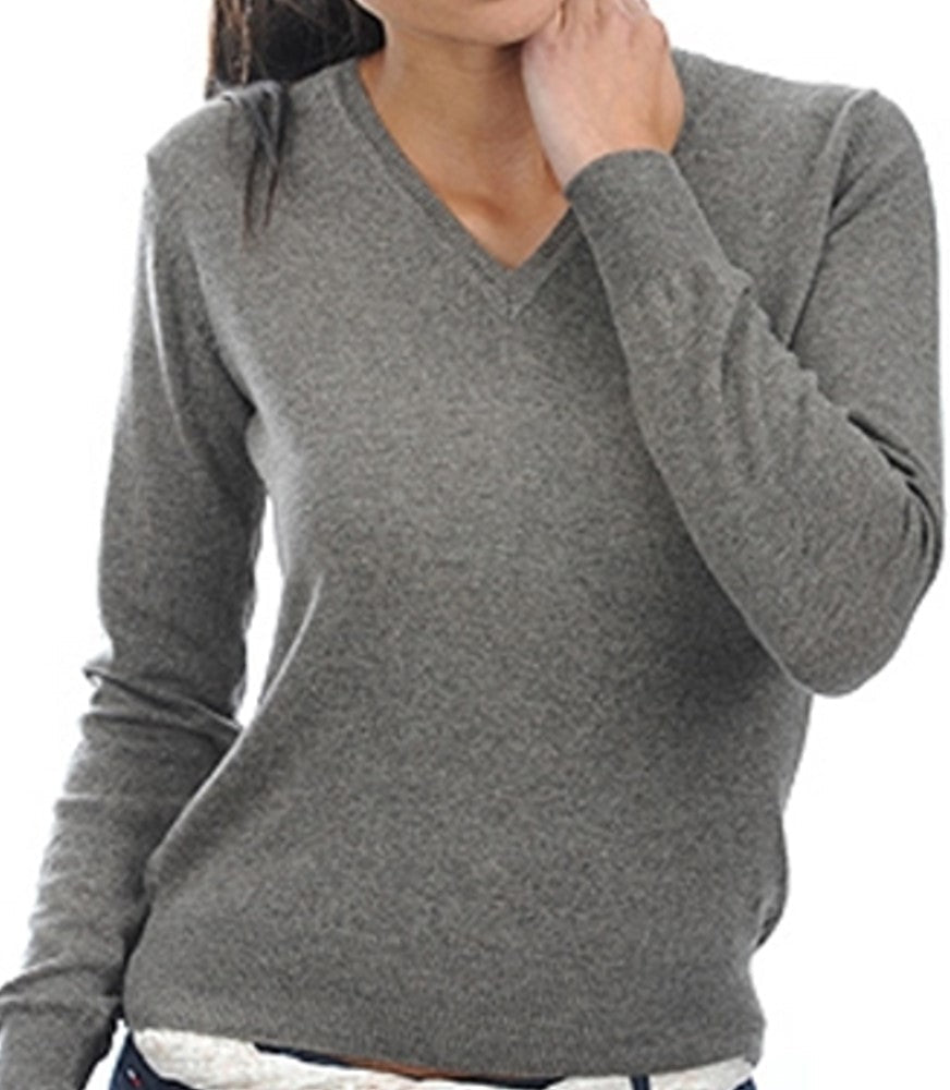 Balldiri 100% Kaschmir Damen V - Pullover 2 - fädig - graubraun - Balldiri