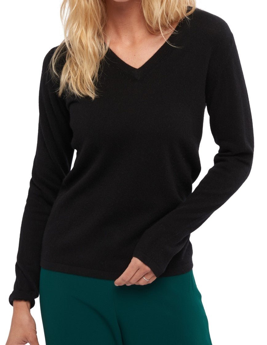Balldiri 100% Kaschmir Damen V - Pullover 2 - fädig - schwarz - Balldiri