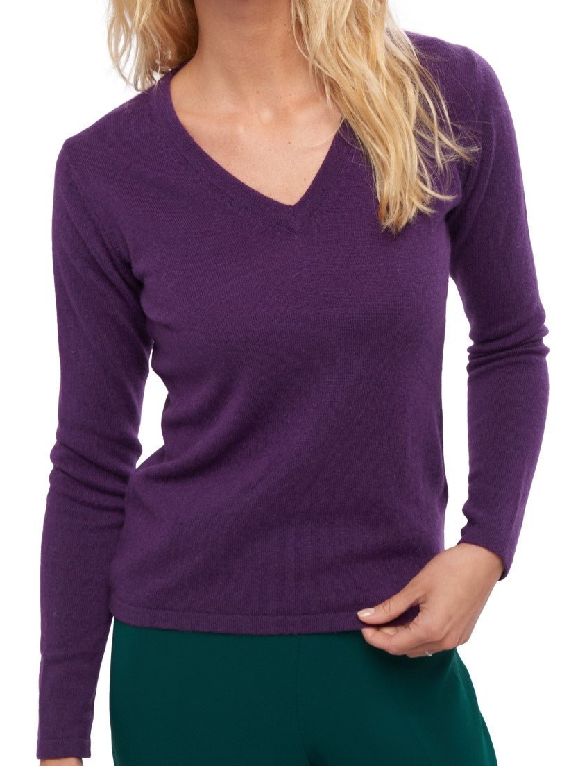 Balldiri 100% Kaschmir Damen V - Pullover 2 - fädig - violett - Balldiri