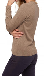 Balldiri 100% Kaschmir Damen V - Pullover 2 - fädig - naturbraun - Balldiri