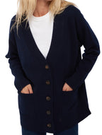 Balldiri 100% Kaschmir Damen V - Strickjacke 4 - fädig – Exklusive Kaschmir Damen Strickjacke - nachtblau - Balldiri