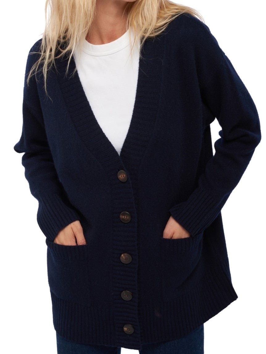 Balldiri 100% Kaschmir Damen V - Strickjacke 4 - fädig – Exklusive Kaschmir Damen Strickjacke - nachtblau - Balldiri