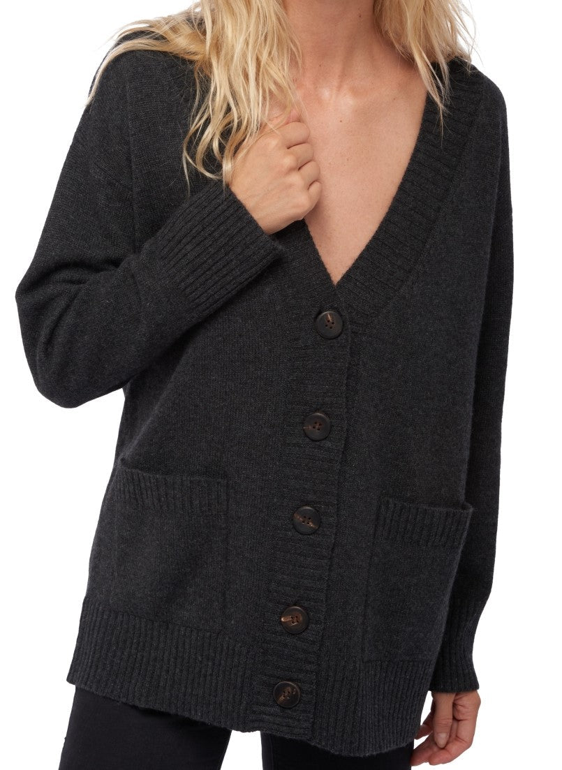 Balldiri 100% Kaschmir Damen V - Strickjacke 4 - fädig – Exklusive Kaschmir Damen Strickjacke - anthrazit meliert - Balldiri