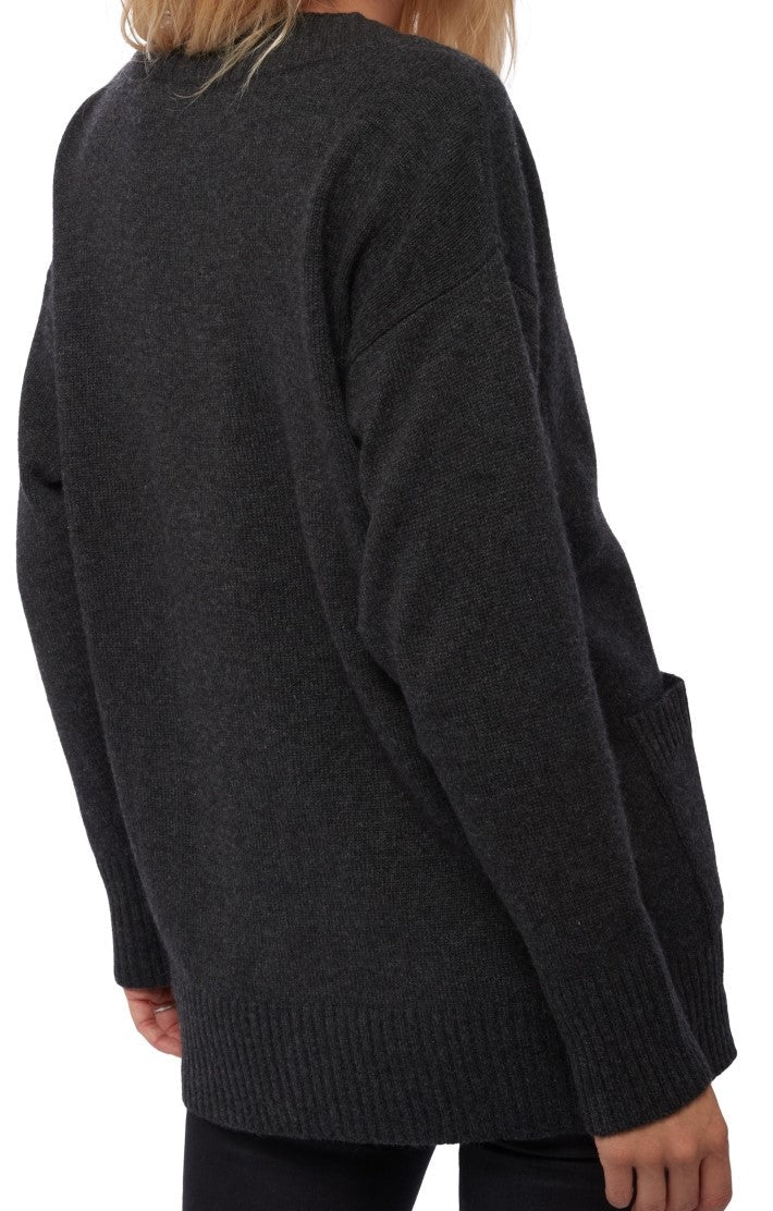 Balldiri 100% Kaschmir Damen V - Strickjacke 4 - fädig – Exklusive Kaschmir Damen Strickjacke - anthrazit meliert - Balldiri