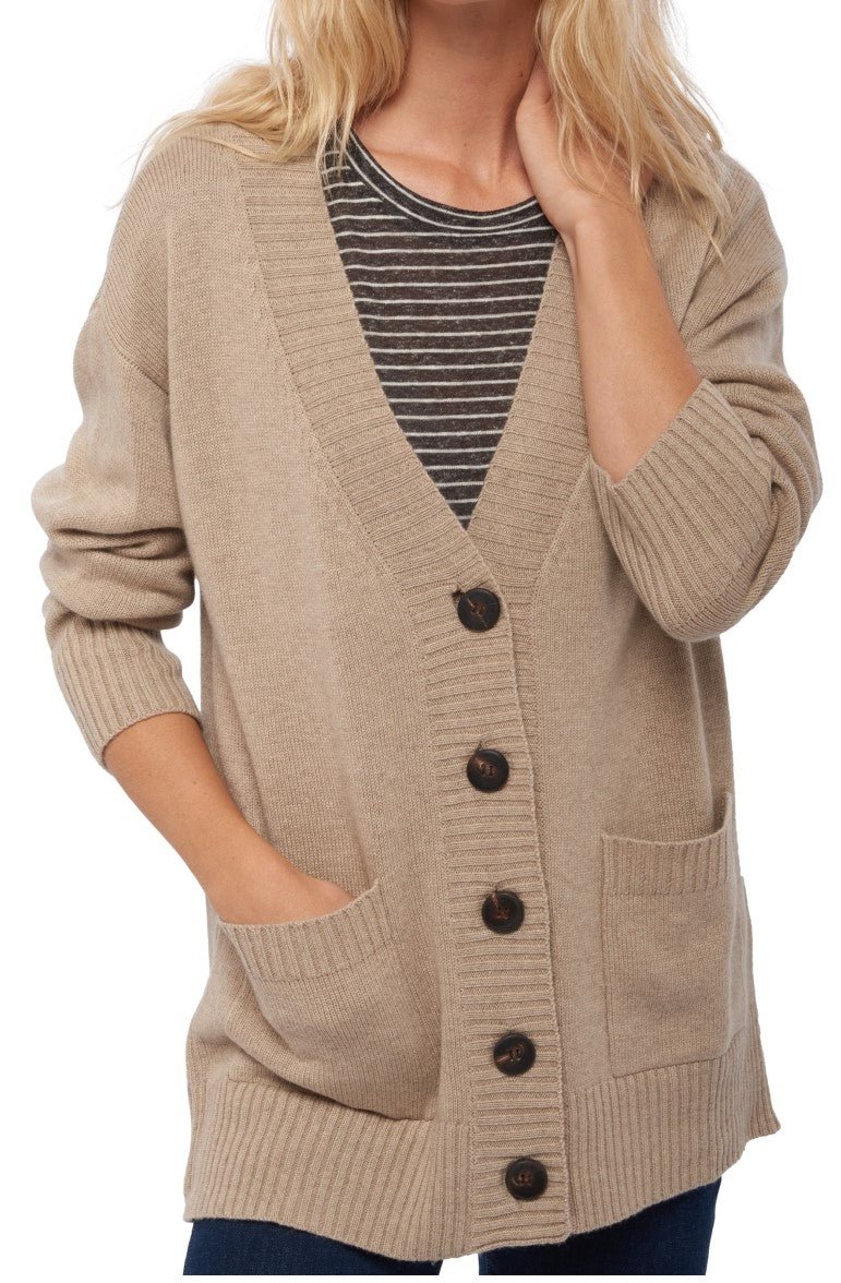 Balldiri 100% Kaschmir Damen V - Strickjacke 4 - fädig – Exklusive Kaschmir Damen Strickjacke - beige - Balldiri