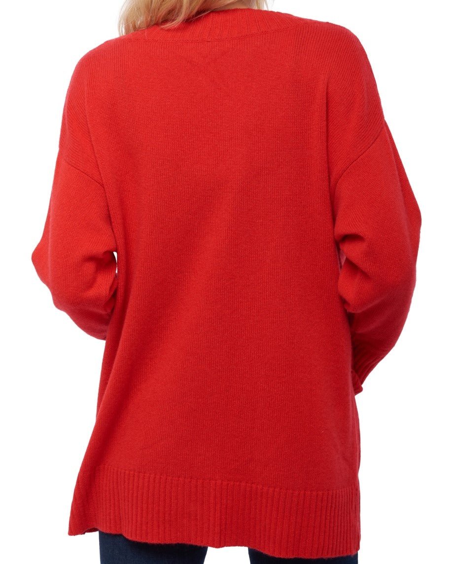 Balldiri 100% Kaschmir Damen V - Strickjacke 4 - fädig – Exklusive Kaschmir Damen Strickjacke - rot - Balldiri