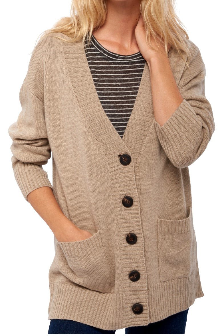 Balldiri 100% Kaschmir Damen V - Strickjacke 4 - fädig – Exklusive Kaschmir Damen Strickjacke - natur beige - Balldiri