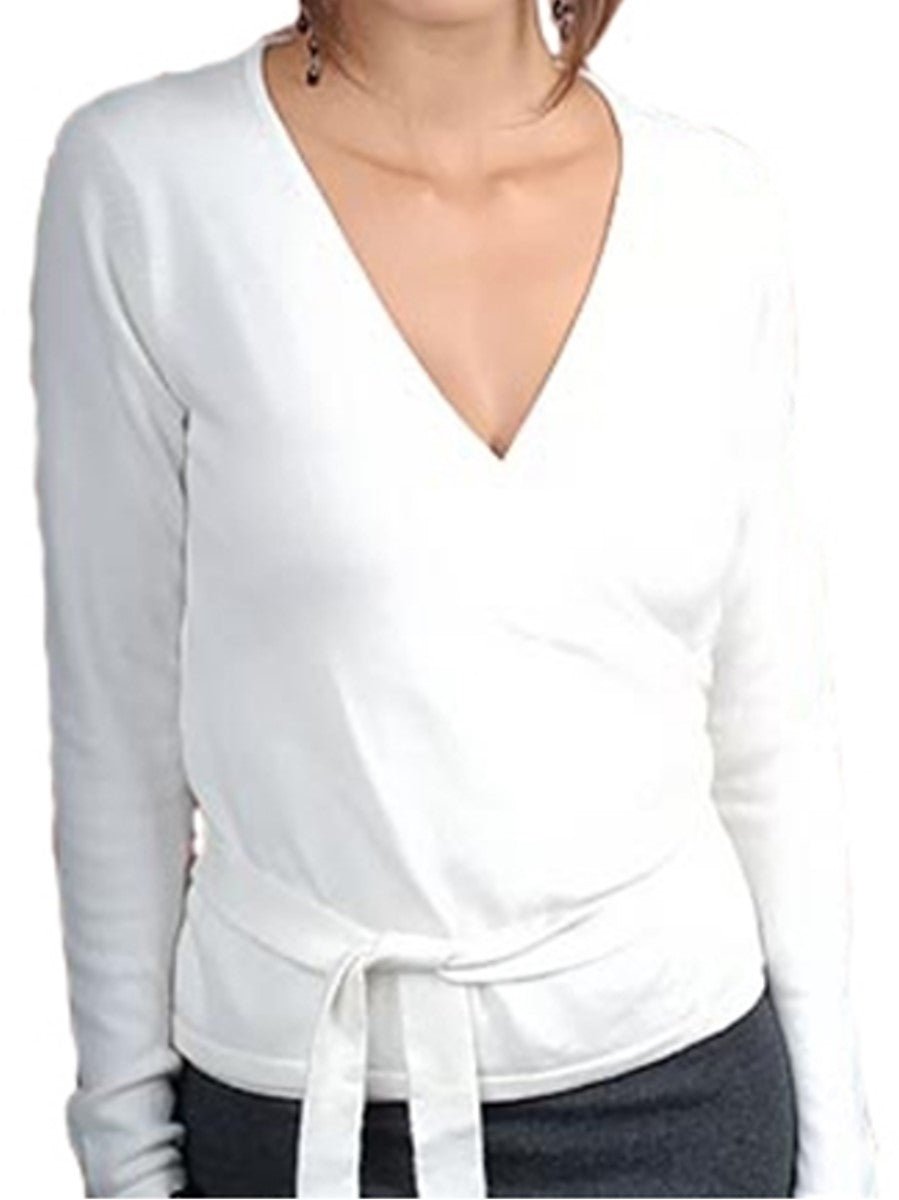Balldiri 100% Kaschmir Damen Wickelpullover 2 - fädig ecru L - Balldiri