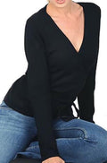 Balldiri 100% Kaschmir Damen Wickelpullover 2 - fädig schwarz XL - Balldiri