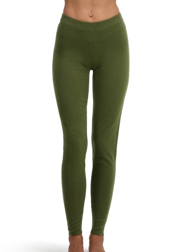 Balldiri 100% Kaschmir Damen Yogahose 2 - fädig - olivgrün - Balldiri