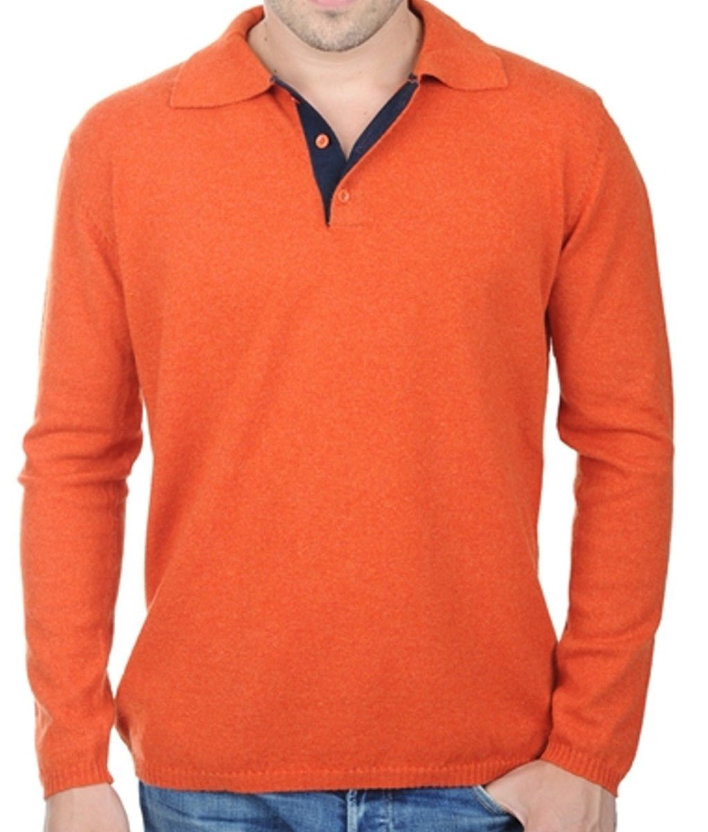 Balldiri 100% Kaschmir Herren Polo Kontrastkragen 2 - fädig - paprika/nachtblau - Balldiri