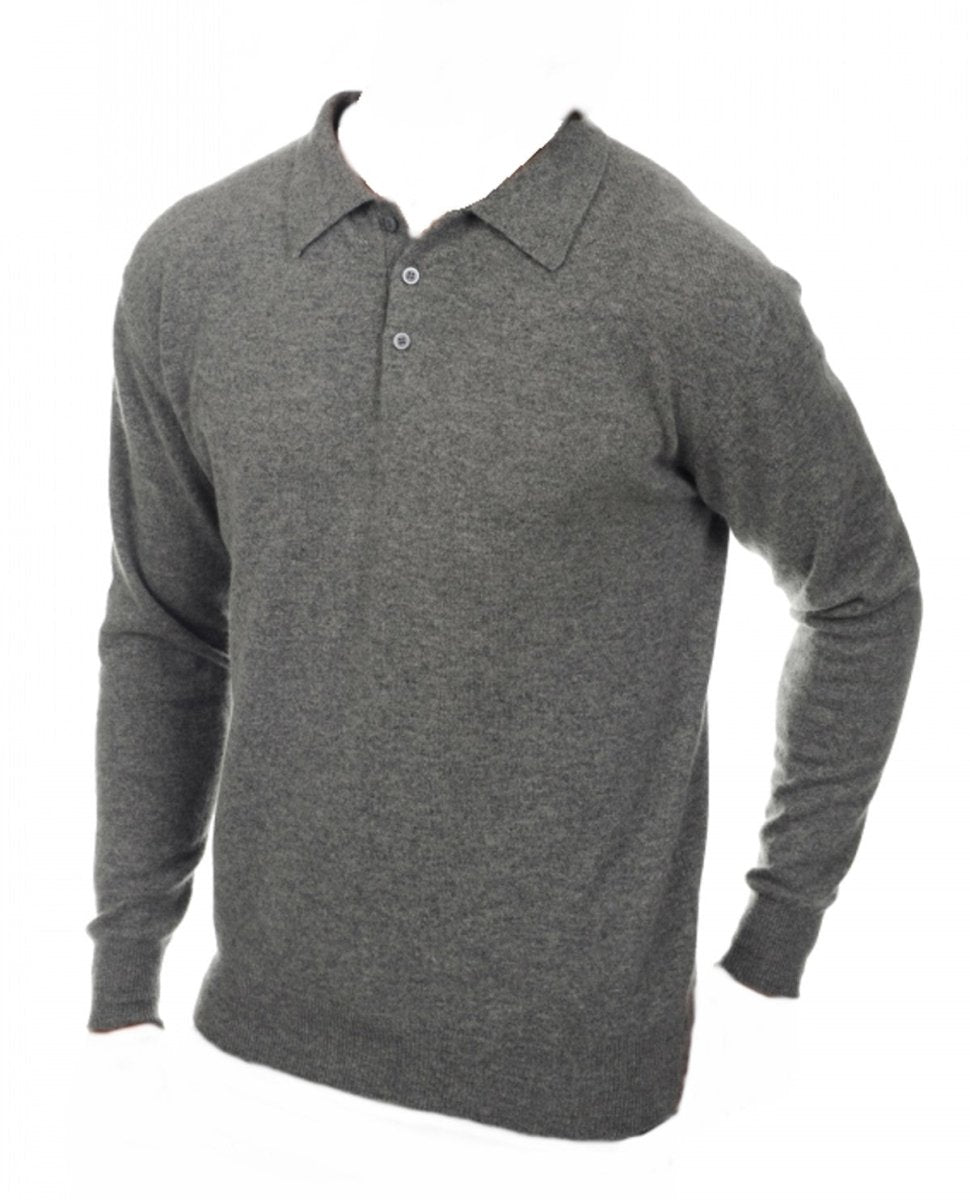 Balldiri 100% Kaschmir Herren Polo Kragen 2 - fädig - grau - Balldiri