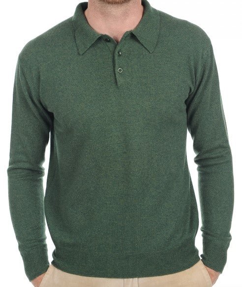 Balldiri 100% Kaschmir Herren Polo Kragen 2 - fädig - grün - Balldiri
