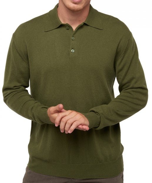 Balldiri 100% Kaschmir Herren Polo Kragen 2 - fädig - kakhi - Balldiri