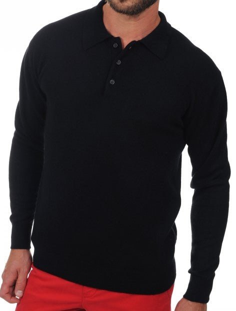 Balldiri 100% Kaschmir Herren Polo Kragen 2 - fädig - Schwarz - Balldiri