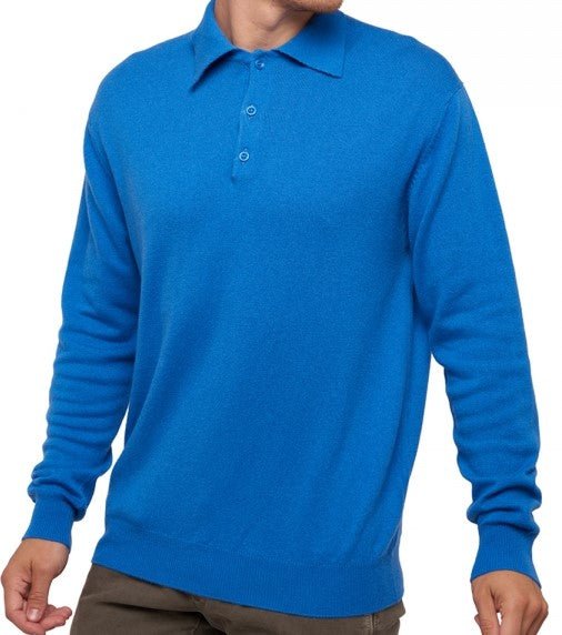 Balldiri 100% Kaschmir Herren Polo Kragen 2 - fädig - tetbury blau - Balldiri