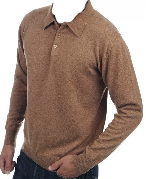 Balldiri 100% Kaschmir Herren Polo Kragen 2 - fädig - camel meliert - Balldiri