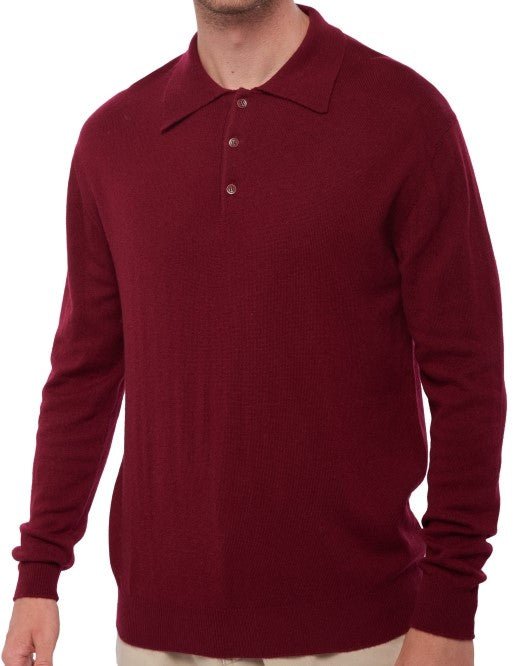 Balldiri 100% Kaschmir Herren Polo Kragen 2 - fädig - bordeaux - Balldiri