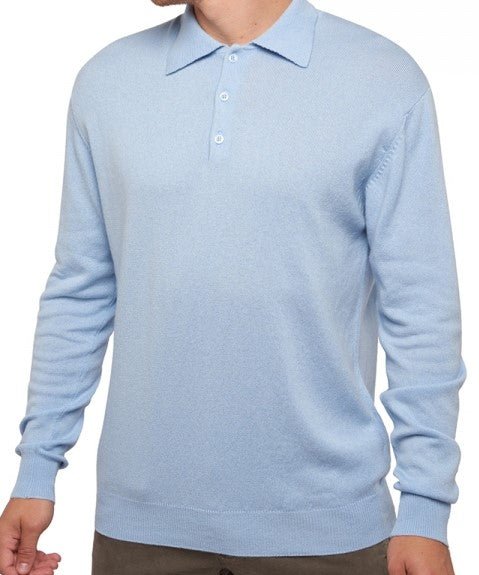 Balldiri 100% Kaschmir Herren Polo Kragen 2 - fädig - himmelblau - Balldiri