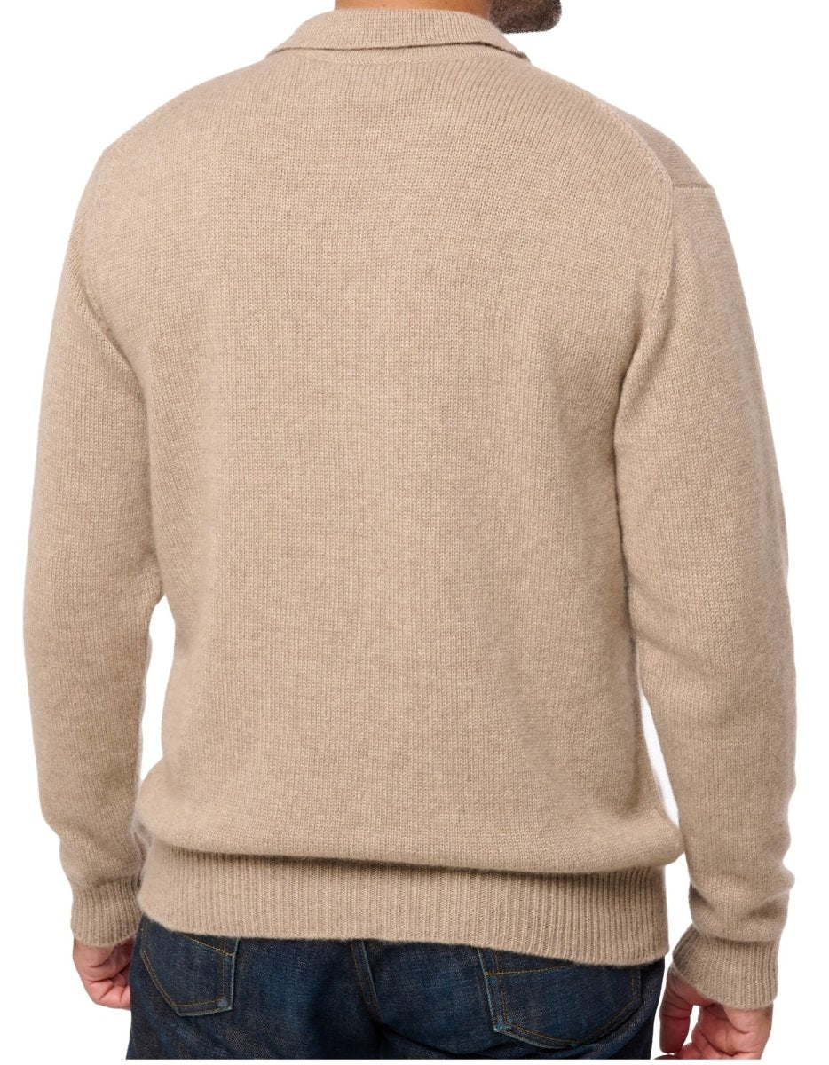 Balldiri 100% Kaschmir Herren Polo mit Kragen 6 - fädig - natur braun - Balldiri