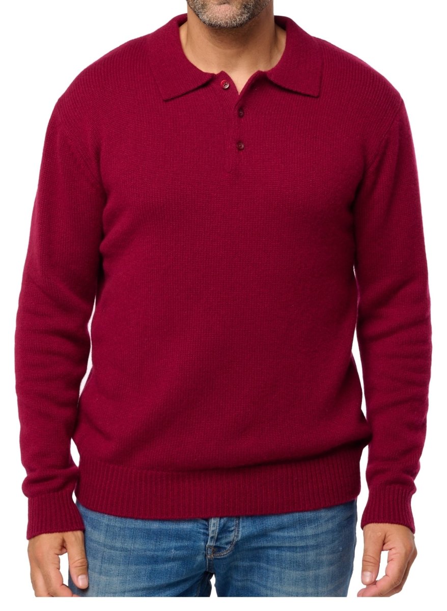 Balldiri 100% Kaschmir Herren Polo mit Kragen 6 - fädig - bordeaux - Balldiri