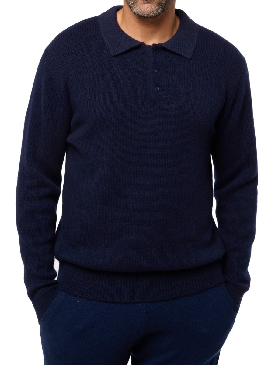 Balldiri 100% Kaschmir Herren Polo mit Kragen 6 - fädig - nachtblau - Balldiri