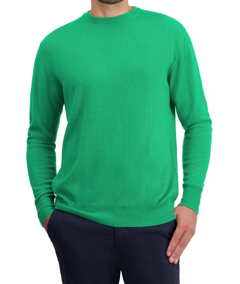 Balldiri 100% Kaschmir Herren Pullover Rundhals 2 - fädig - grasgrün - Balldiri