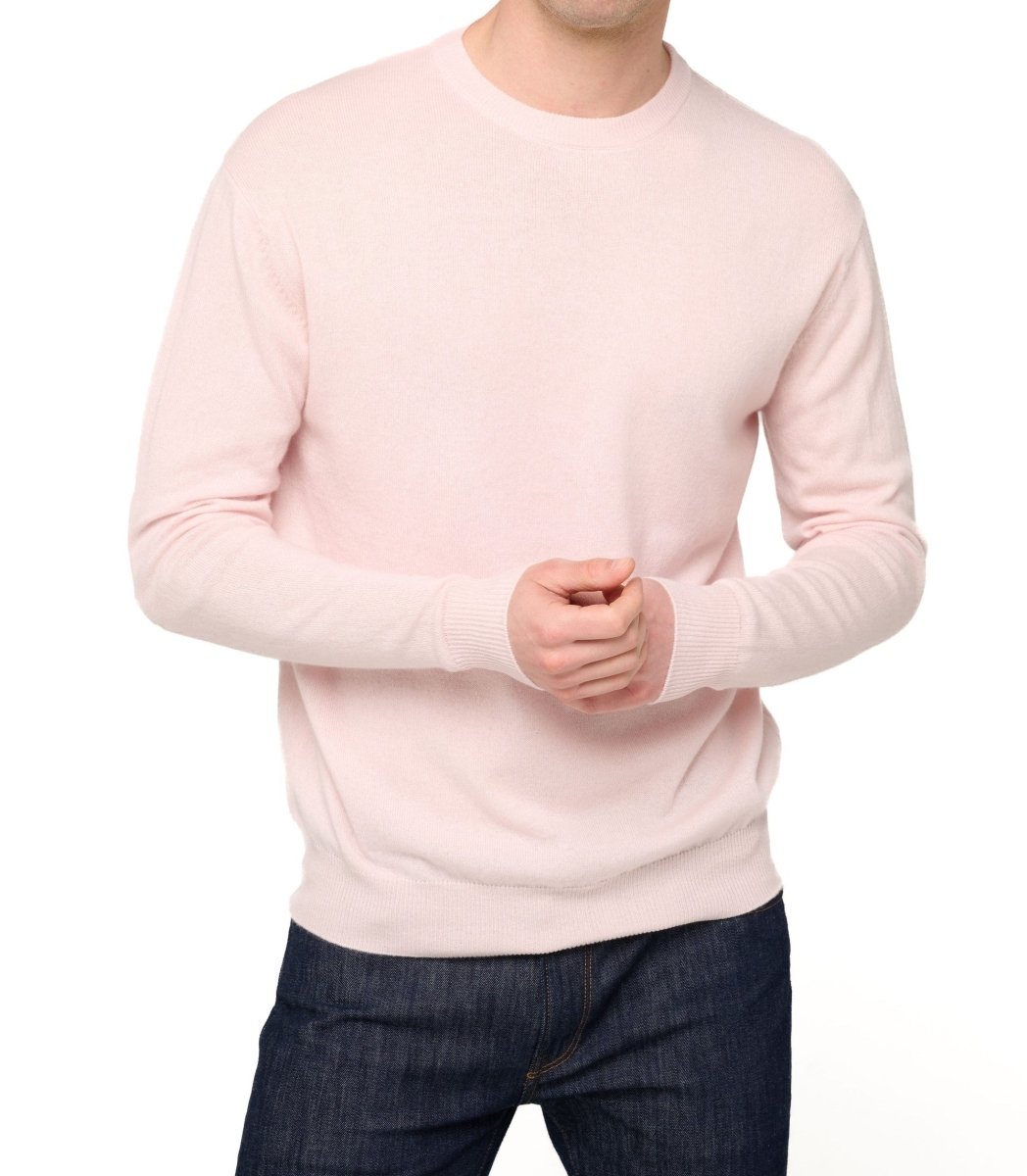 Balldiri 100% Kaschmir Herren Pullover Rundhals 2 - fädig - zartrosa - Balldiri