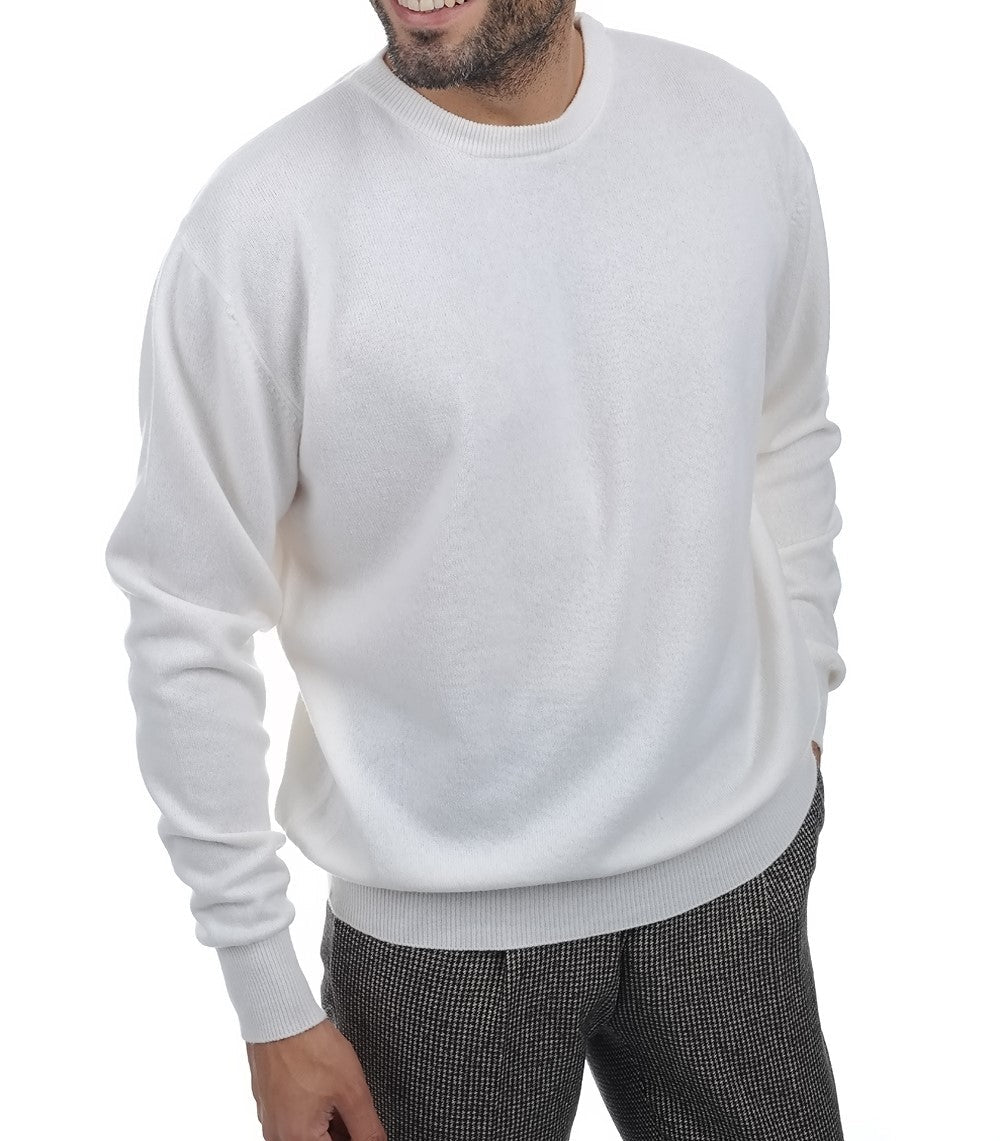 Balldiri 100% Kaschmir Herren Pullover Rundhals 2 - fädig - weiß - Balldiri