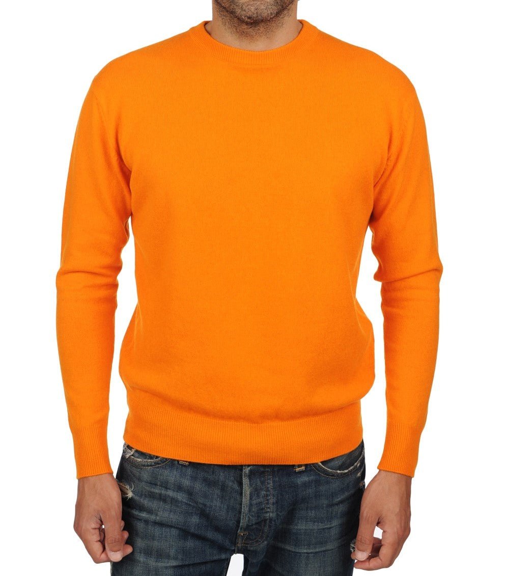 Balldiri 100% Kaschmir Herren Pullover Rundhals 2 - fädig - orange - Balldiri