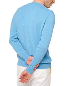 Balldiri 100% Kaschmir Herren Pullover Rundhals 2 - fädig - azurblau meliert - Balldiri