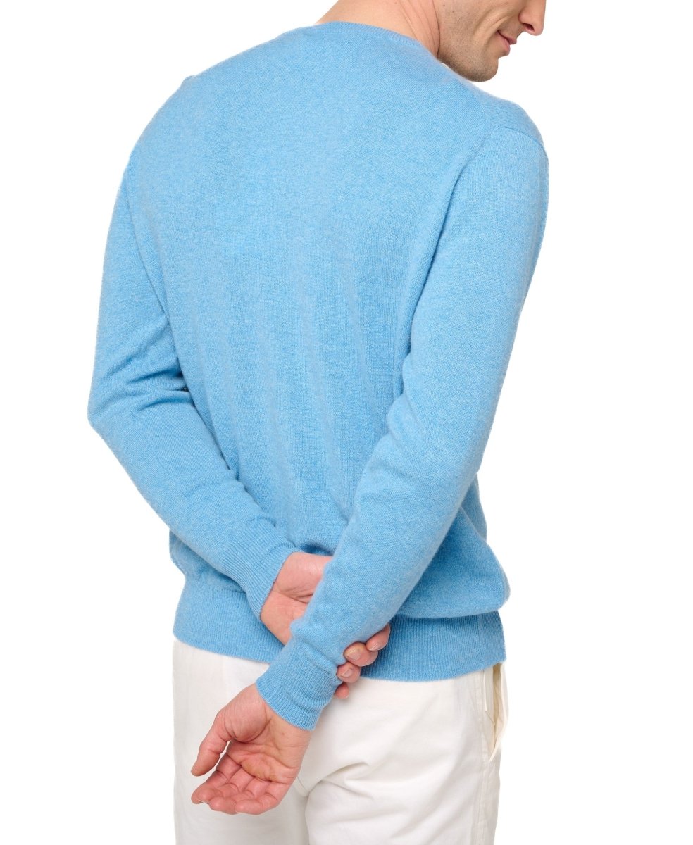 Balldiri 100% Kaschmir Herren Pullover Rundhals 2 - fädig - azurblau meliert - Balldiri