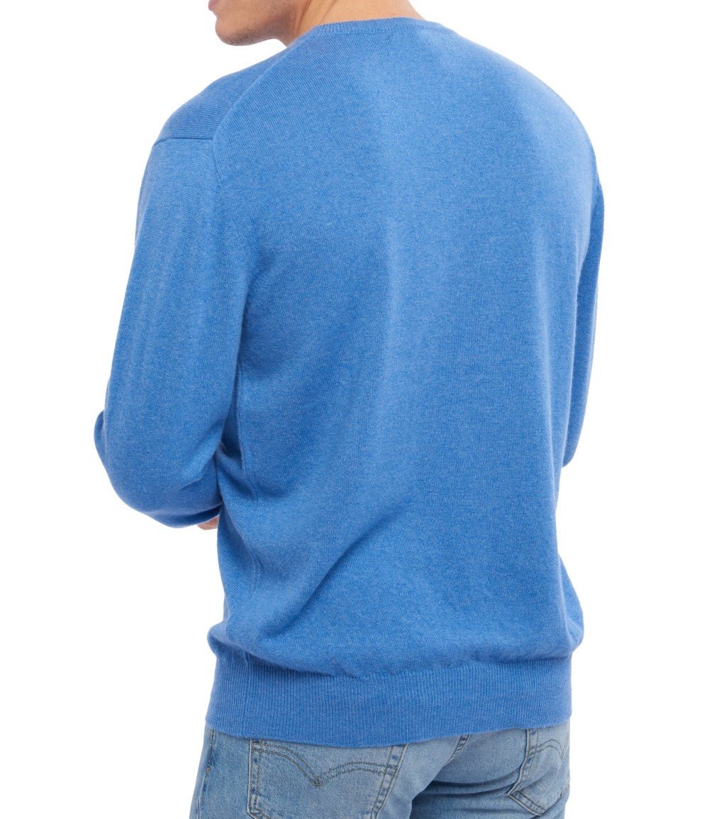 Balldiri 100% Kaschmir Herren Pullover Rundhals 2 - fädig - blau meliert - Balldiri