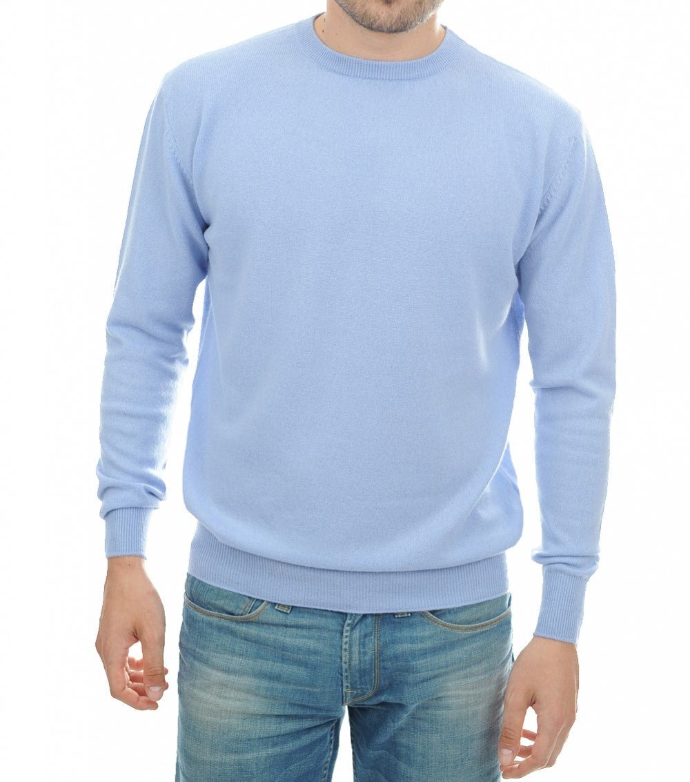 Balldiri 100% Kaschmir Herren Pullover Rundhals 2 - fädig - himmelblau - Balldiri