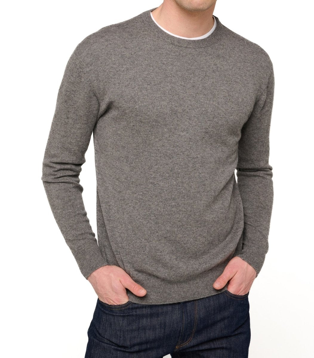 Balldiri 100% Kaschmir Herren Pullover Rundhals 2 - fädig - graubraun meliert - Balldiri