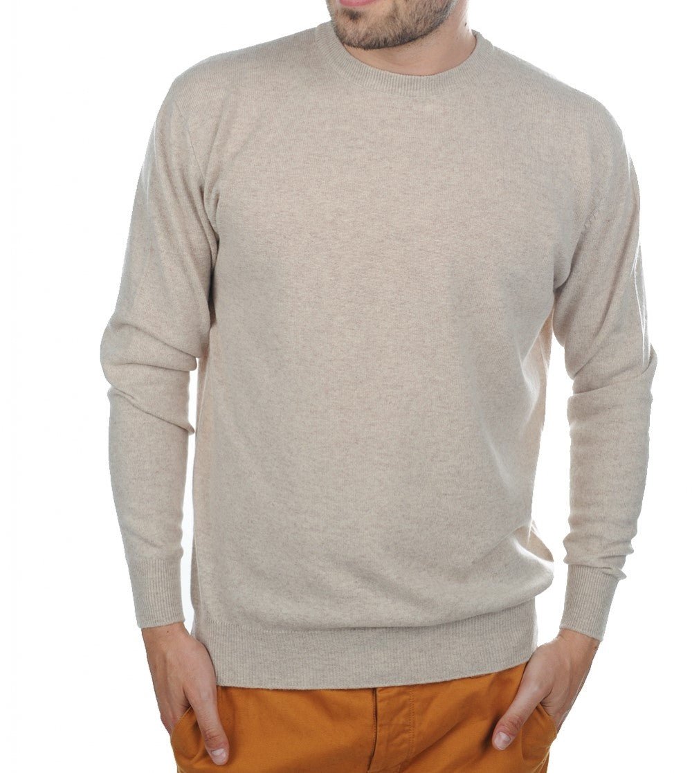 Balldiri 100% Kaschmir Herren Pullover Rundhals 2 - fädig - natural beige - Balldiri